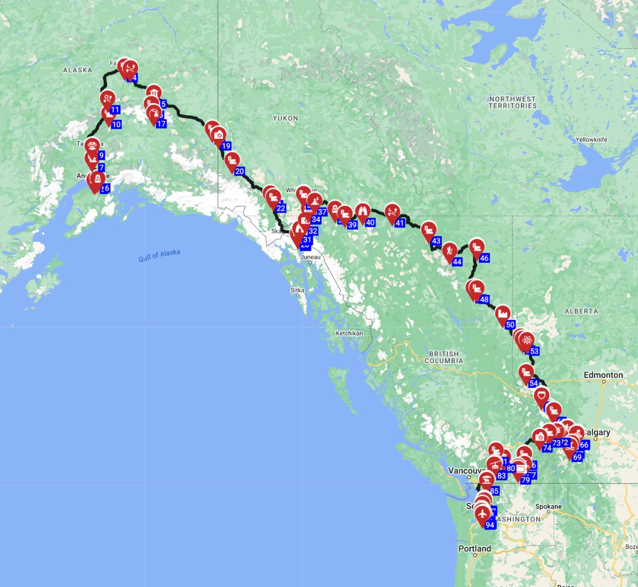 RV trip planner USA from Anchorage to Seattle motorhome trip